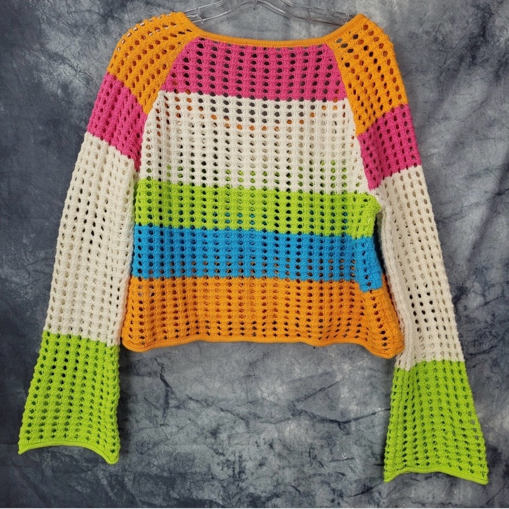 🌈 Y2K Colorblock Crochet Sweater Wild Fable M | Festival Knit Top - Picture 6 of 12